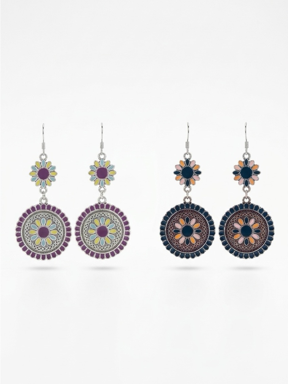 2 pairs Boho Floral Drop Earrings